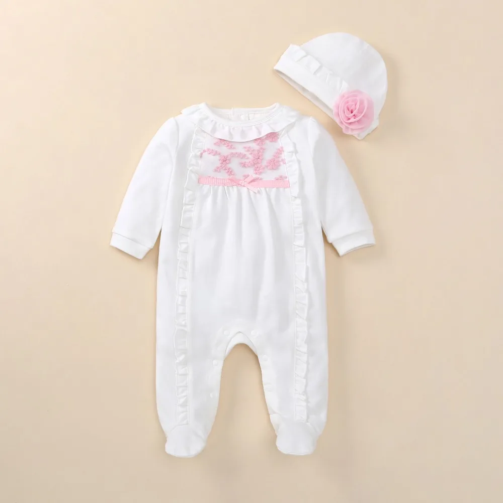 new born baby girl clothes romper autumn long sleeve cotton lace baby girl romper with hat white mameluco infantil jumpsuit baby