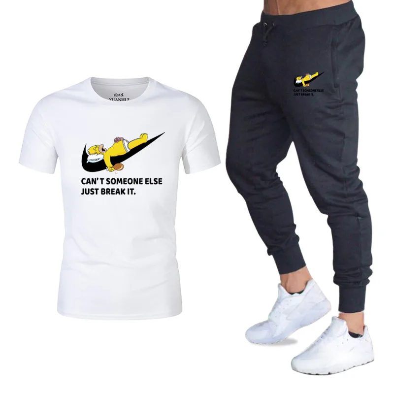 Лидер продаж, брендовая мужская футболка + спортивные штаны, повседневный спортивный костюм из двух предметов, мужская спортивная футболка