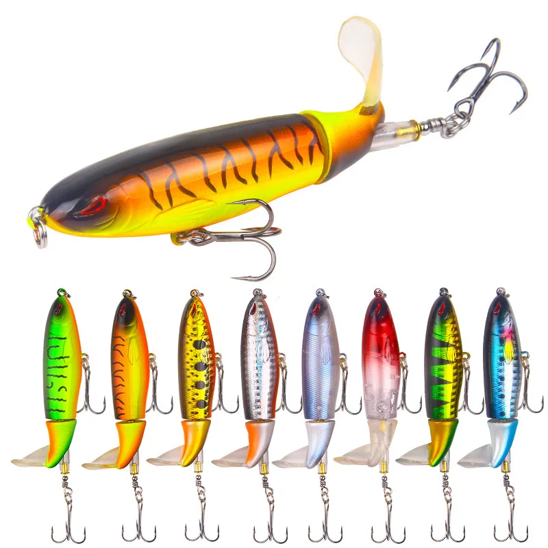 

Fishing Spinner Lures popper with Rotating Spinner Rattle Tail for Bass Trout Walleye Pike Musky Crappie Muskie Top Water