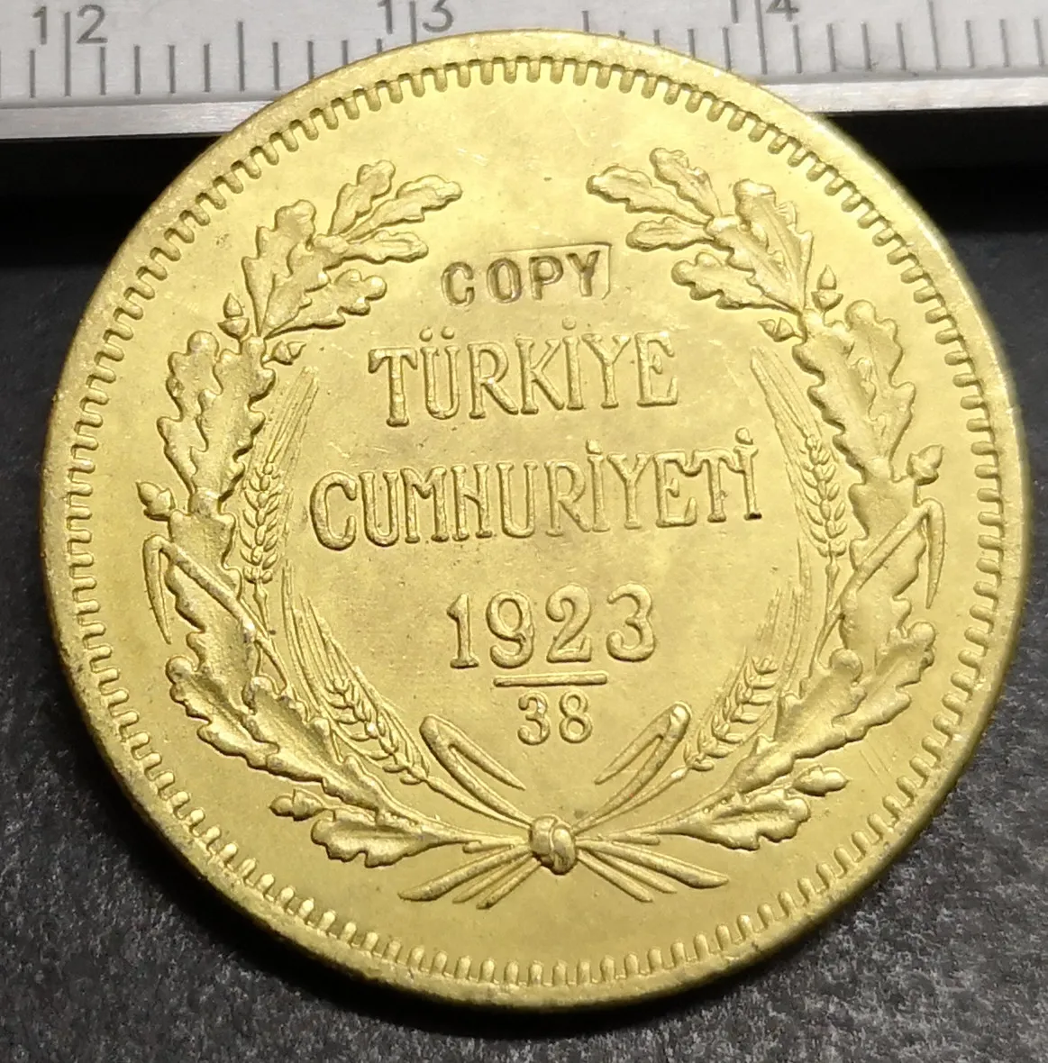 

1923/38 Turkey 250 Kuru 22K Gold Plated Coin-- Exact Copy