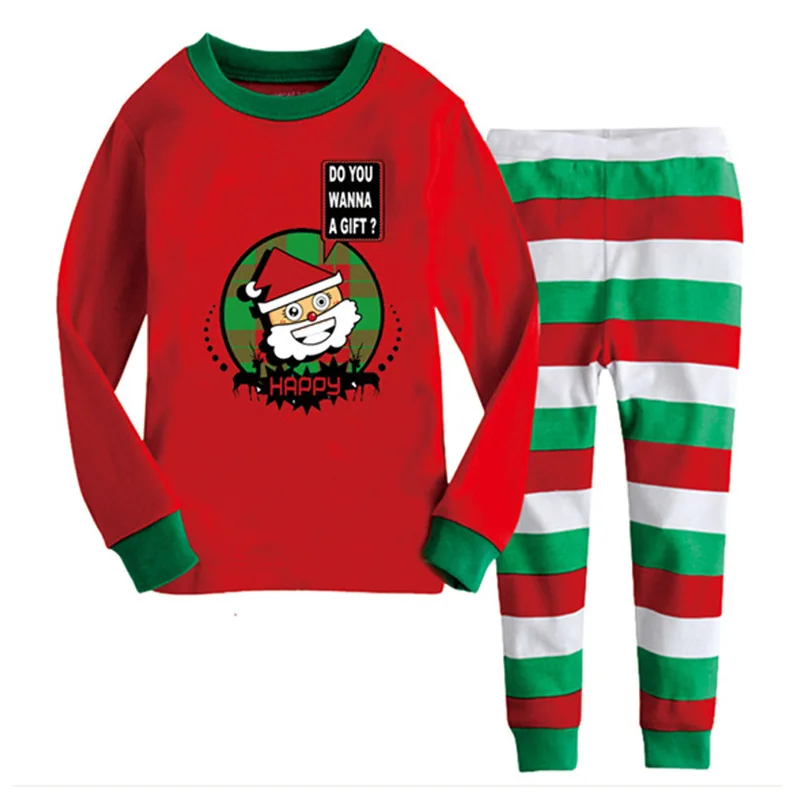 10 стилей, Рождество, детская одежда, костюмы для мальчиков, хлопковые топы в полоску с оленем для девочек+ штаны, пижамы, Детская одежда, комплекты одежды для сна - Цвет: photo color