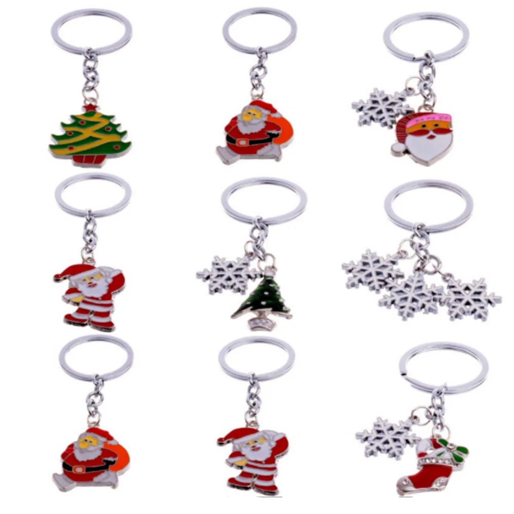 

New Style Fashion Rhinestone Santa Key Chain Charms Keyring Keychain Christmas Tree Snowman Snowflake Accessories