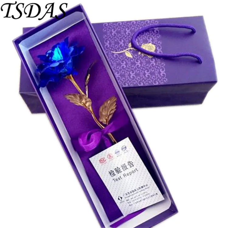 

24k Gold Dipped Rose- Full Golden Flower Sweet Gift For Your Lover Blue Enchantress With Nice Gift Box