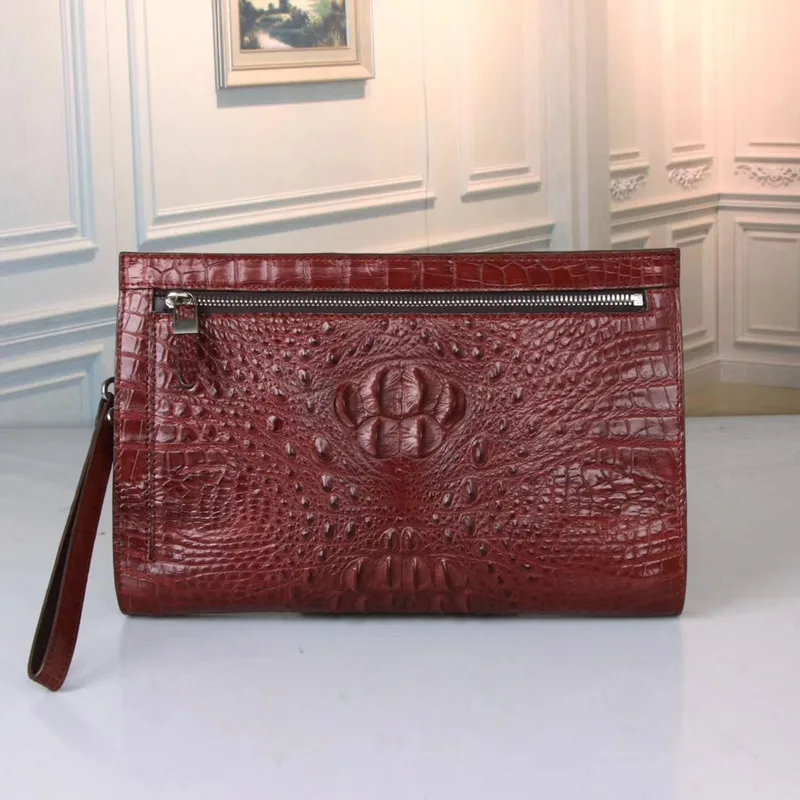 

Business Style Genuine Crocodile Skin Men's Brown Wristlets Bag Real Alligator Leather Male Card Purse Man Pad Case Clutch Bag