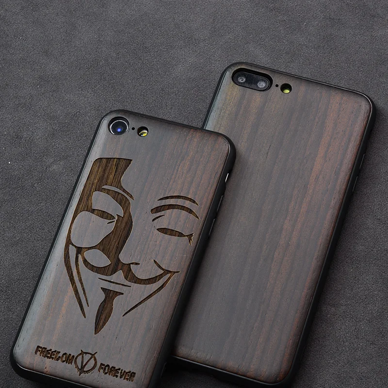 

2018 New For iPhone 8 Case Black Ebony Wood Cover For iPhone 8 Plus Carved TPU Bumper Wooden Case For iPhone 7 6 6s plus