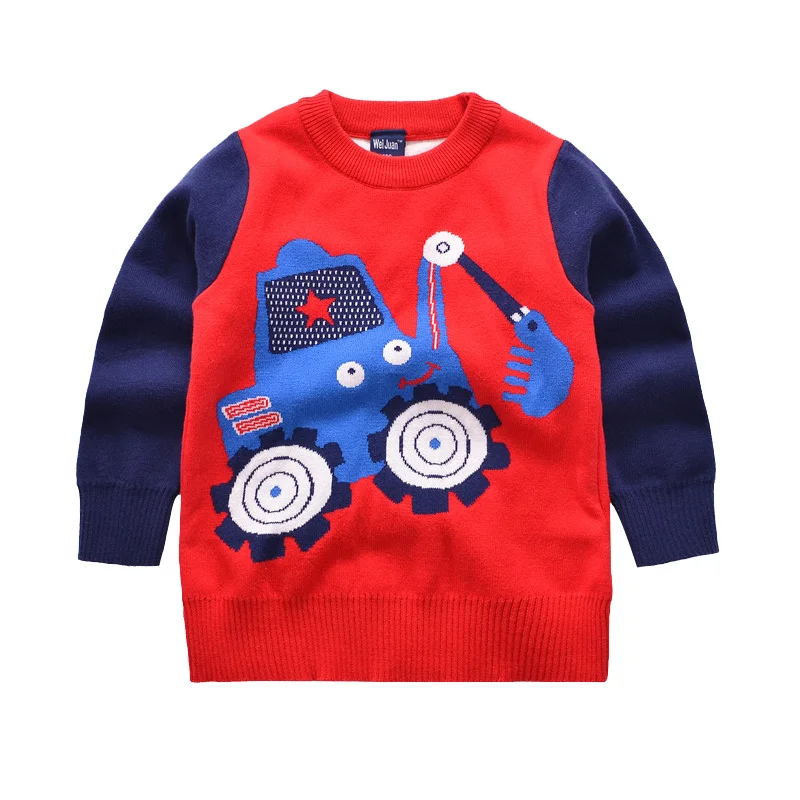 New Autumn Boys Sweater Car Pattern Kids Pullover Long Sleeve O-Neck Thick Sweater Winter Warm Boys Clothes 2-6T Boys Clothing (5)