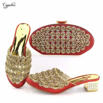 

Amazing red wedding/party lady pump shoes and evening handbag sets with rhinestones 33832-2, heel height 5cm