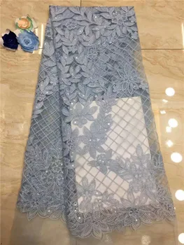 

Nigerian Seuqins Mesh Lace Fabric blue Sequined Embroidered Lace Guipure African Swiss Voile Net Lace Indian Style Wedding Lace