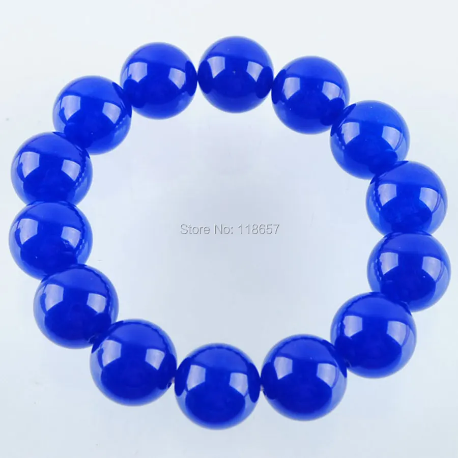 Free shipping Blue Jades Gem Round Beads Stretch Bracelet Bangle 7
