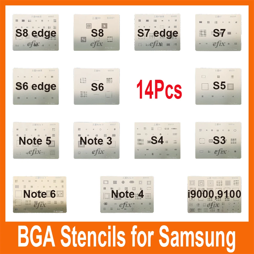 

High Quality 14pcs IC Chip BGA Reballing Stencil Kits Set Solder template for Samsung S8 S8 edge S4 S5 S6 S7 Edge I9100 I9000
