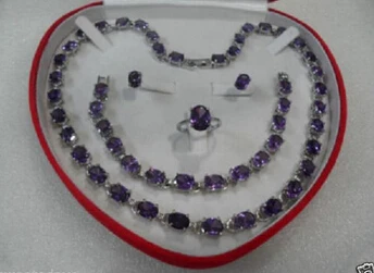 

j00196 Beautiful Women's Jewelry Set Amethyst Necklace Bracelet Ring Earring