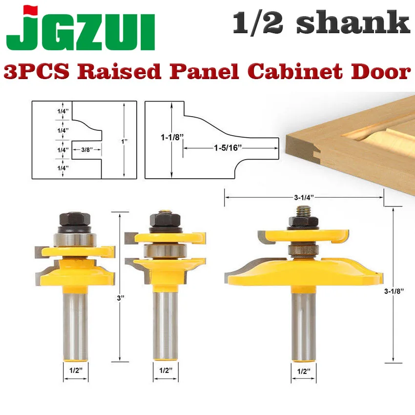 3 Бит поднятая панель двери шкафа маршрутизатор Набор бит-конический-1/" хвостовик деревообрабатывающий режущий шип резак для деревообрабатывающих инструментов