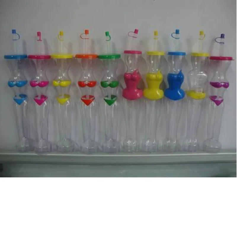 

Factory direct PET selling food festival disposable shaped straw plastic water bottle BIKINI women's shape 500ml