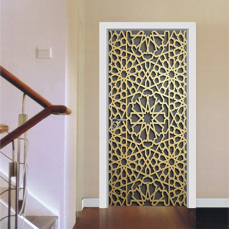 Мусульманский Стиль Шкаф 3D украшение стеклянная дверь красота изображение стикер двери спальня деревянная дверь украшение дома водонепроницаемый стикер