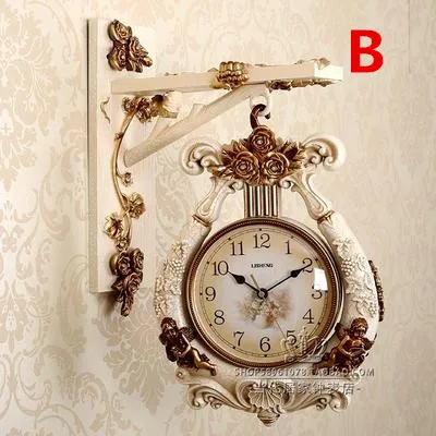 

Creative mute two clock Europe type double wall clock, the sitting room, modern retro wall clock.