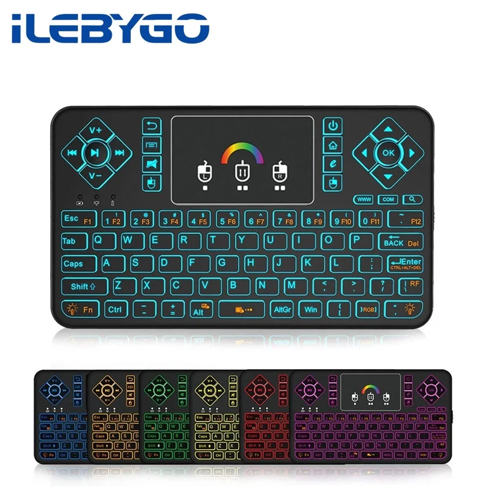 

Ilebygo Q9 Mini Wireless Keyboard 2.4G RF Fly Air Mouse Combo Handheld Remote Control w/Touchpad Backlight For Android TV BOX