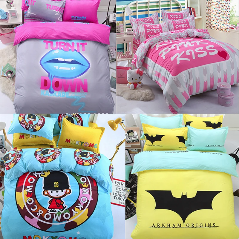 패션 대형 핑크 키스 섹시한 입술 노란색 박쥐 원숭이 4 개 트윈/풀/퀸/킹 사이즈 침대 이불/이불/Doona 커버 세트 및