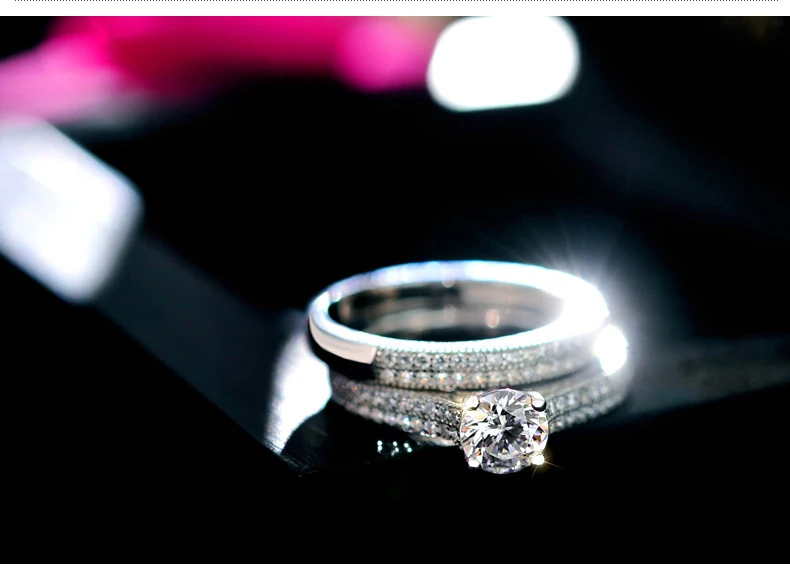 Vintage Female Crystal Round Wedding Ring Set Fashion Black Gold Bridal Engagement Ring Promise Zircon Stone Rings For Women