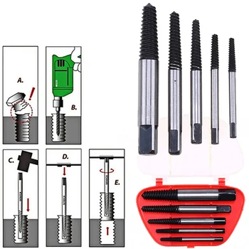 

5Pcs/set Alloy Steel Damaged Screw Extractor Easy Out Set Bolt Stud Remover Tools Kit
