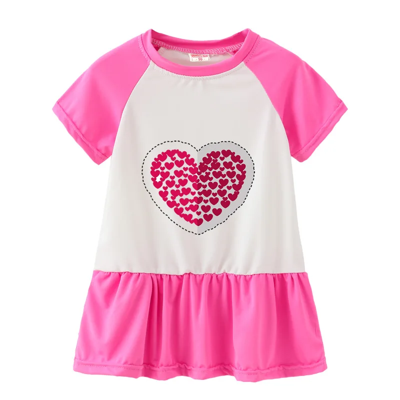 Summer Casual Printed Baby Princess Girls Short-Sleeved Dress Rose Red Patchwork Girls Clothes For 2-7 Years Old Summer Casual Printed Baby Princess Girls Short-Sleeved Dress Rose Red Patchwork Girls Clothes For 2-7 Years Old