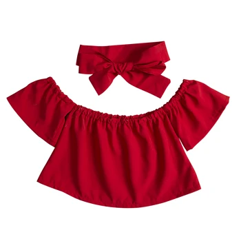 

Emmababy 2019 Fashion Baby Ruffled Sleeve Top Bow Headband Blouse Cute Clothing 3 Colors For 0-6Y