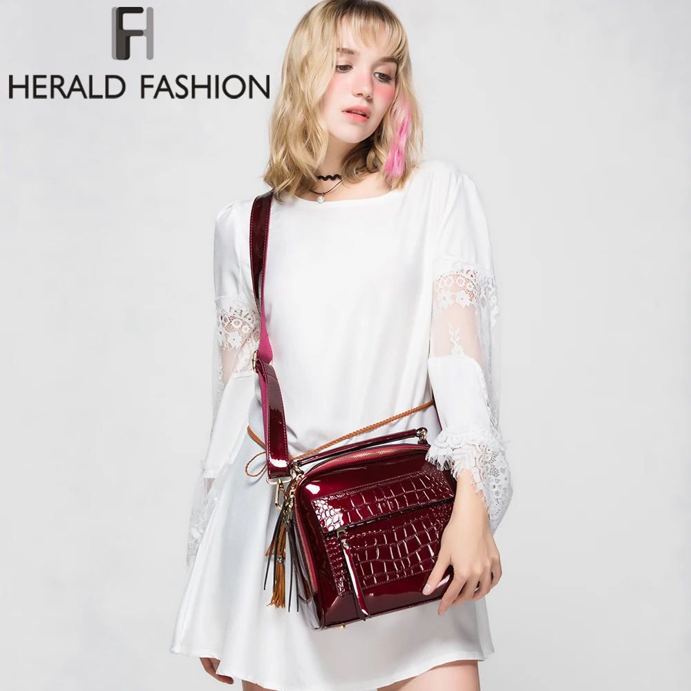 Herald Модные женские лакированные кожаные сумки крокодиловый дизайн шоппер сумка женская роскошная сумка на плечо
