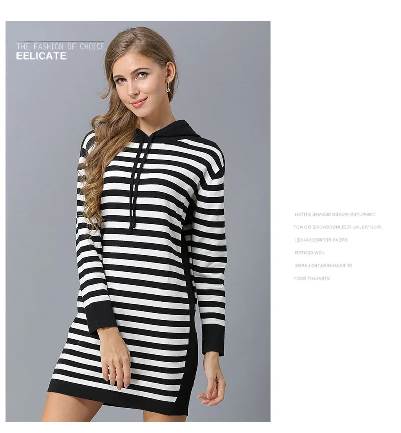 Europe and the United States autumn new simple sweater women striped long loose hooded hooded sweater sweater (14)