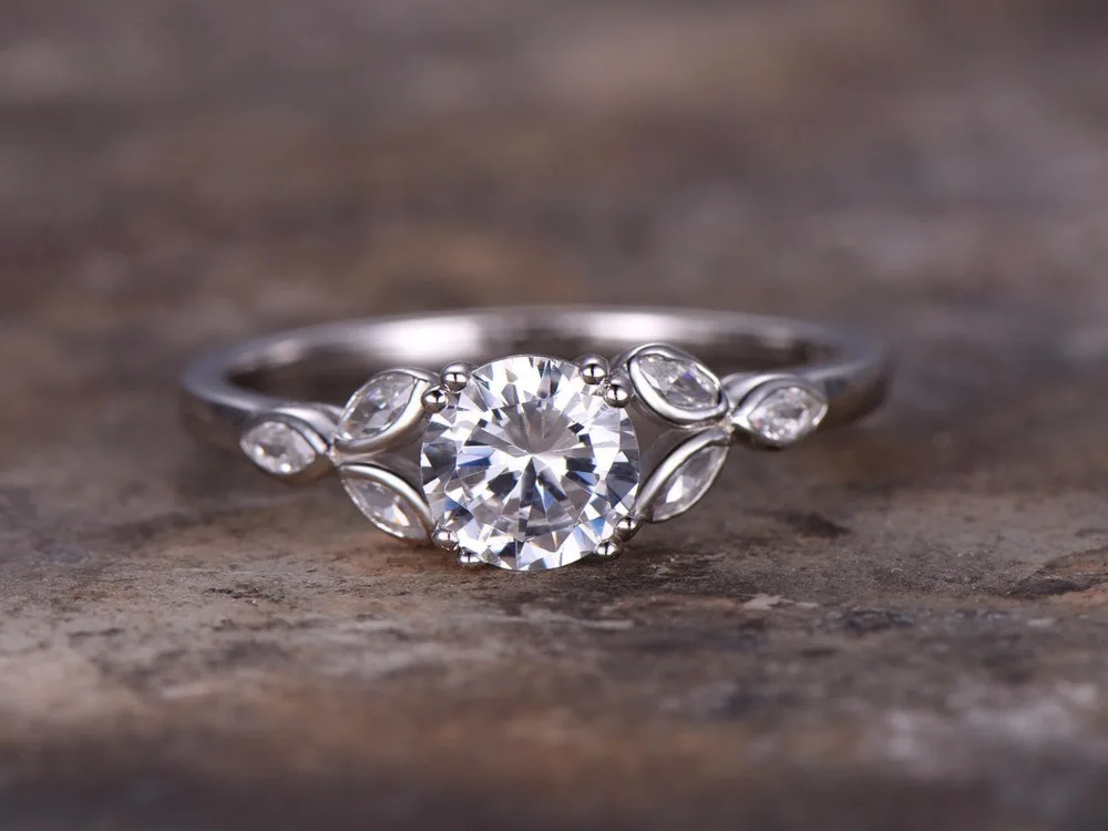 

6mm Round Cut 1ct Engagement ring 925 sterling silver stacking wedding band white gold plated CZ Bridal ring Retro vintage