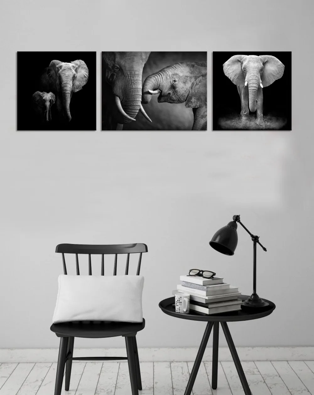 Us 17 08 5 offblack and white canvas wall art decor animal canvas prints elephant family poster canvas artwork for living room in painting