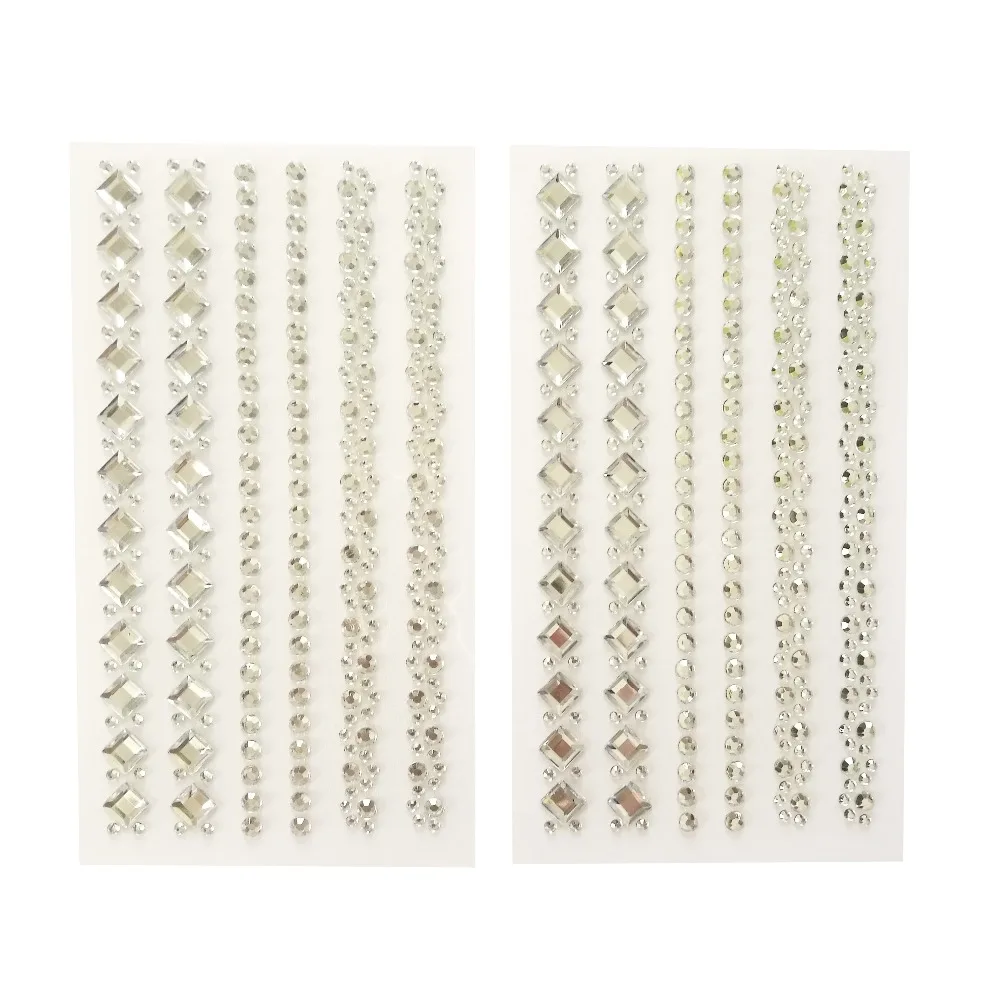 3 sheets Acrylic Rhinestone Gem Strips Stickers Self Adhesive Sticky