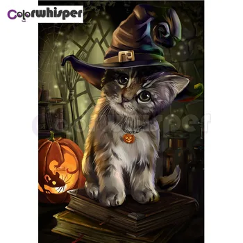 

Diamond Painting Full Square/Round Drill Halloween Cat Witch Hat Pumpkin 5D Daimond Painting Embroidery Cross Stitch XP160