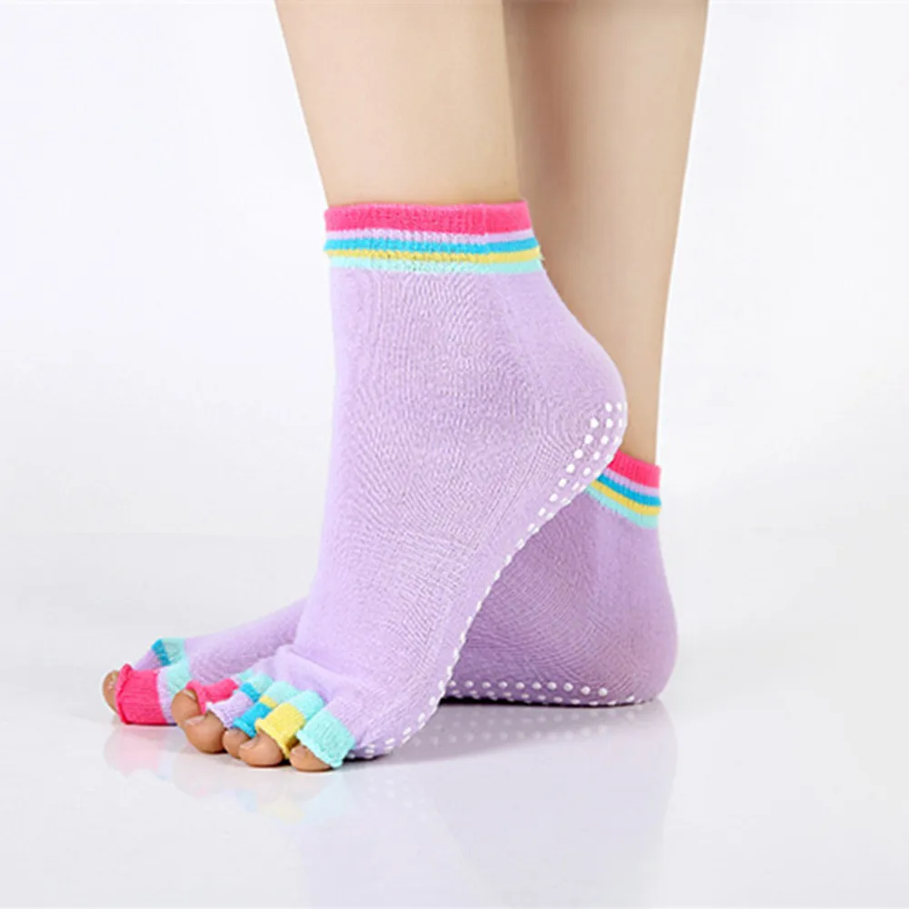 Half Toe Yoga Socks Non-Slip Peep Toe Anti-Slip Pilates Ankle Grip Durable  Open Half Five Fingers Cotton Yoga Socks S002