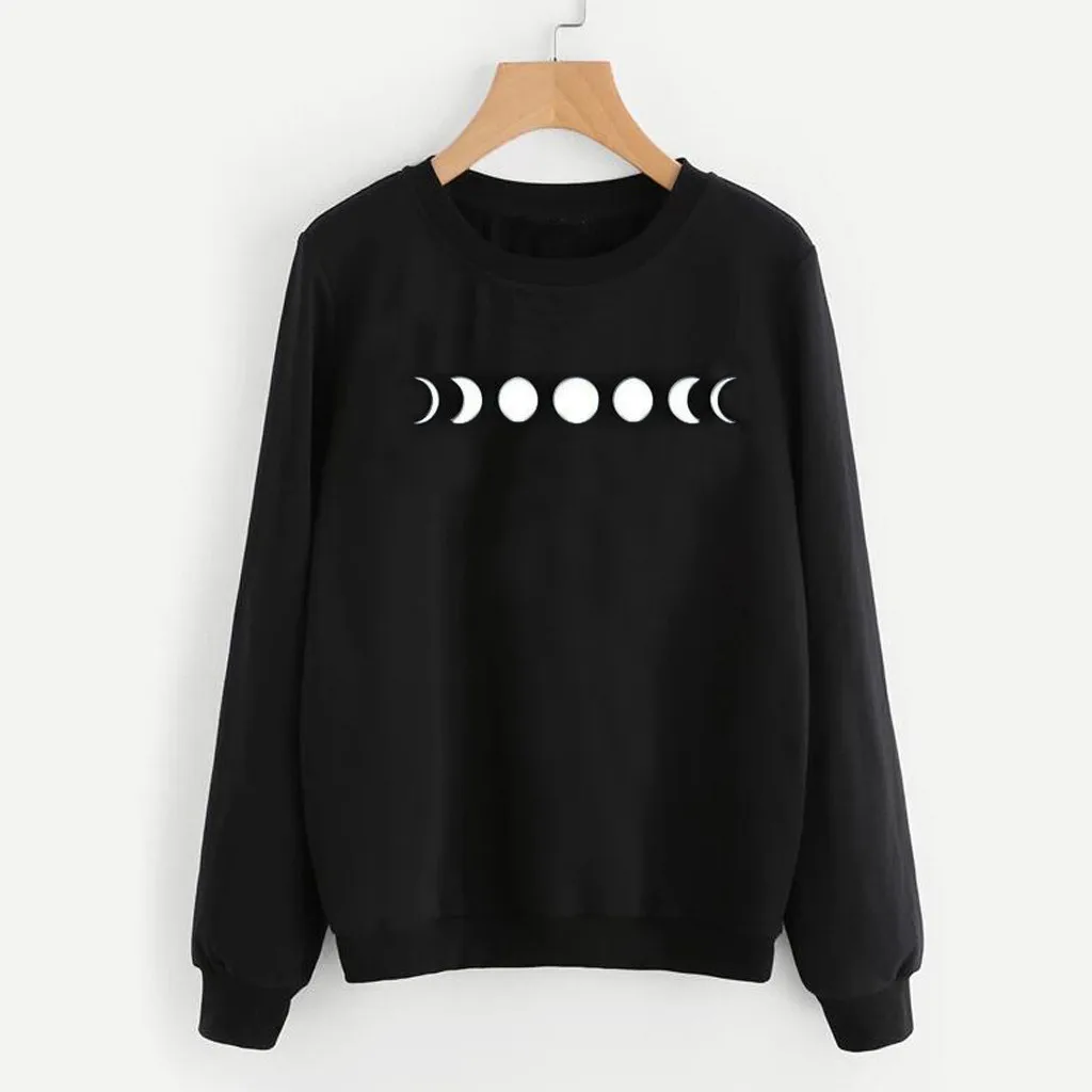 Womail Sweatshirts Women's Fashion Punk Long Sleeve O-Neck Moon Pullover Autumn Sweatshirt Casual Women Sweatshirt S-XL