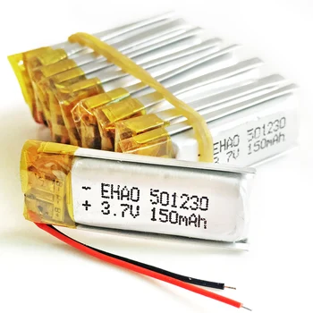 

Wholesale 10 pcs 3.7V 150mAh 501230 Lithium Polymer Li-Po Rechargeable Battery For Mp3 GPS PSP bluetooth headphone smart watch