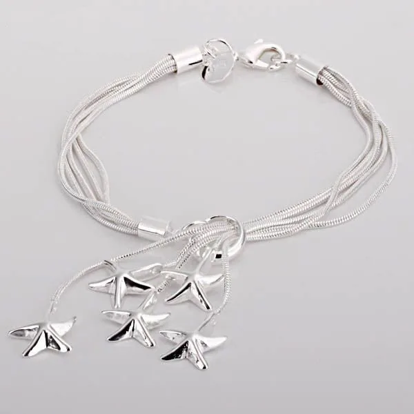 Elegant Silver Plated Snake Chain Stars Pendant Br...