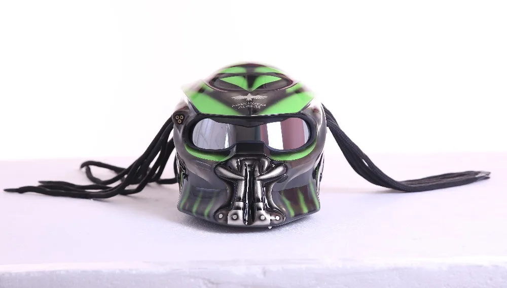 Grey Matte Grey Green Predators mask fiberglass neca motorcycle font b helmet b font Full face