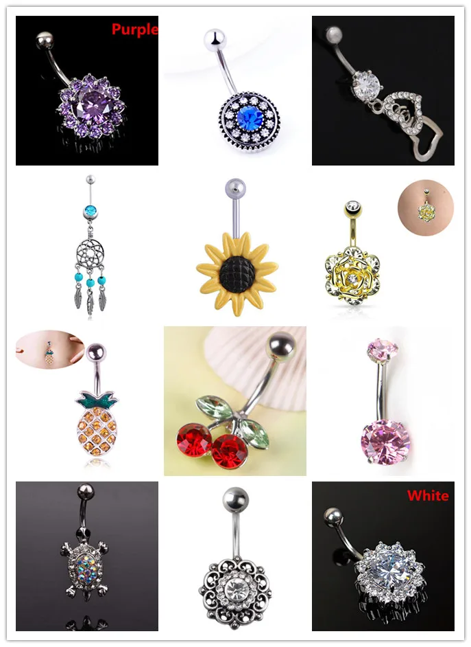 

New 1PC Stainless Steel Crystal Navel Button Piercings Gem Belly Bars Sexy Piercings Dangle Earring Piercing Jewelry