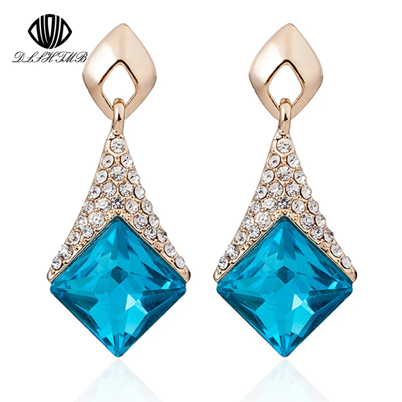 

Europe and America 2015 New Beautiful Fashion Colors Geometric Square Crystal Earrings Elegant Stud Earrings For Women