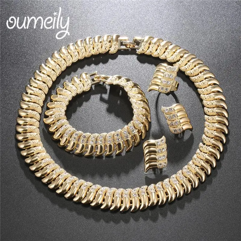 

OUMEILY African Wedding Jewelry Dubai Gold Color Jewelry Sets Romantic Design Jewelry Sets Nigerian Necklace Costume Jewelery