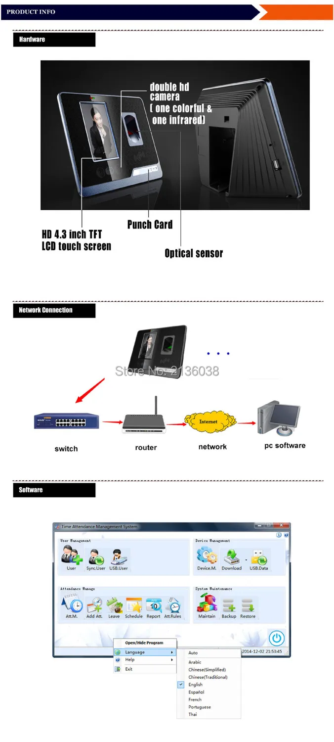 Английский программное обеспечение+ SDK Realand F501 распознавания лиц и отпечатков пальцев часы Регистраторы посещаемости