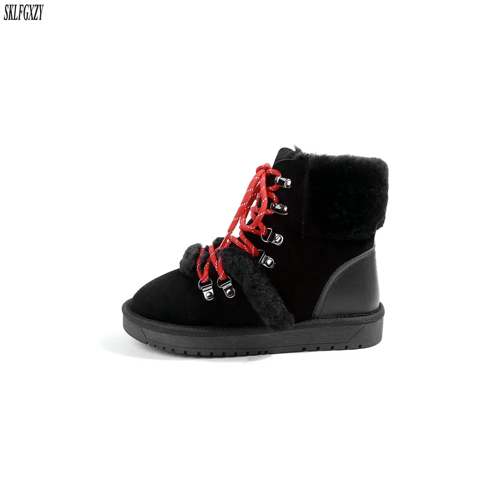 

SKLFCXZY Winter pure wool warm 100% cowhide women's snow boots warm women's boots casual and comfortable women's shoes size34-43