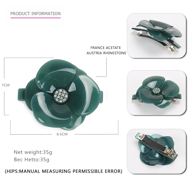 Buena Чистый цвет камелии Заколки для волос нефрита Цвет французский из ацетатной ткани, в форме цветка, заколка для волос, заколка рисунком; аксессуары для волос AS5073 - Цвет: big dark green