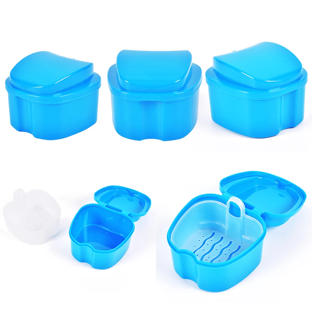 Denture Bath Box Case Dental False Teeth Storage Box with Hanging Net