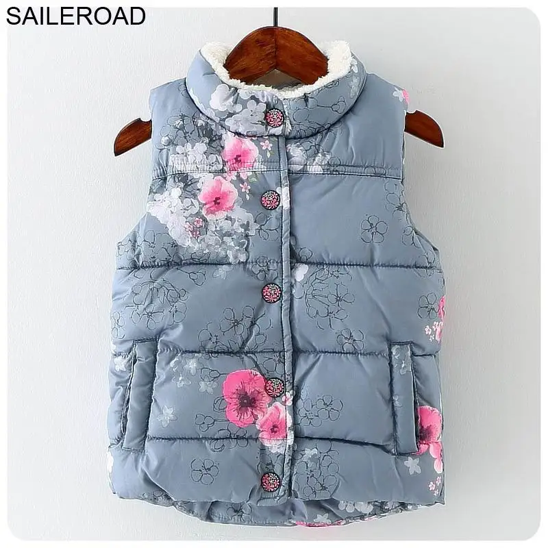 

SAILEROAD 2-7T Winter Girls Turtleneck Thick Vest Kids Clothes Children Waistcoat Floral Pattern Sleeveless Vest Meninas Chaleco