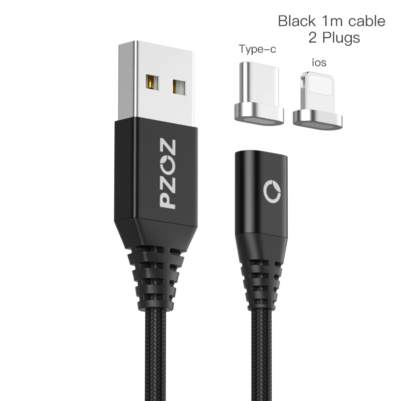 PZOZ Магнитный кабель type C Micro USB C адаптер для iphone 8 samsung Microusb type-C зарядное устройство для телефона usb Магнитный кабель Быстрая зарядка - Цвет: Black Type-c IOS