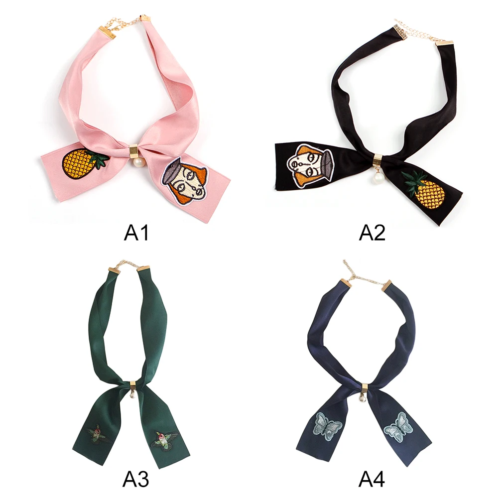 

New Women's Embroidery Small Scarf False Collar Bow Tie Pearl Decoration Fashion Ribbon Rose Patch Versatile Pearl Fake Collar