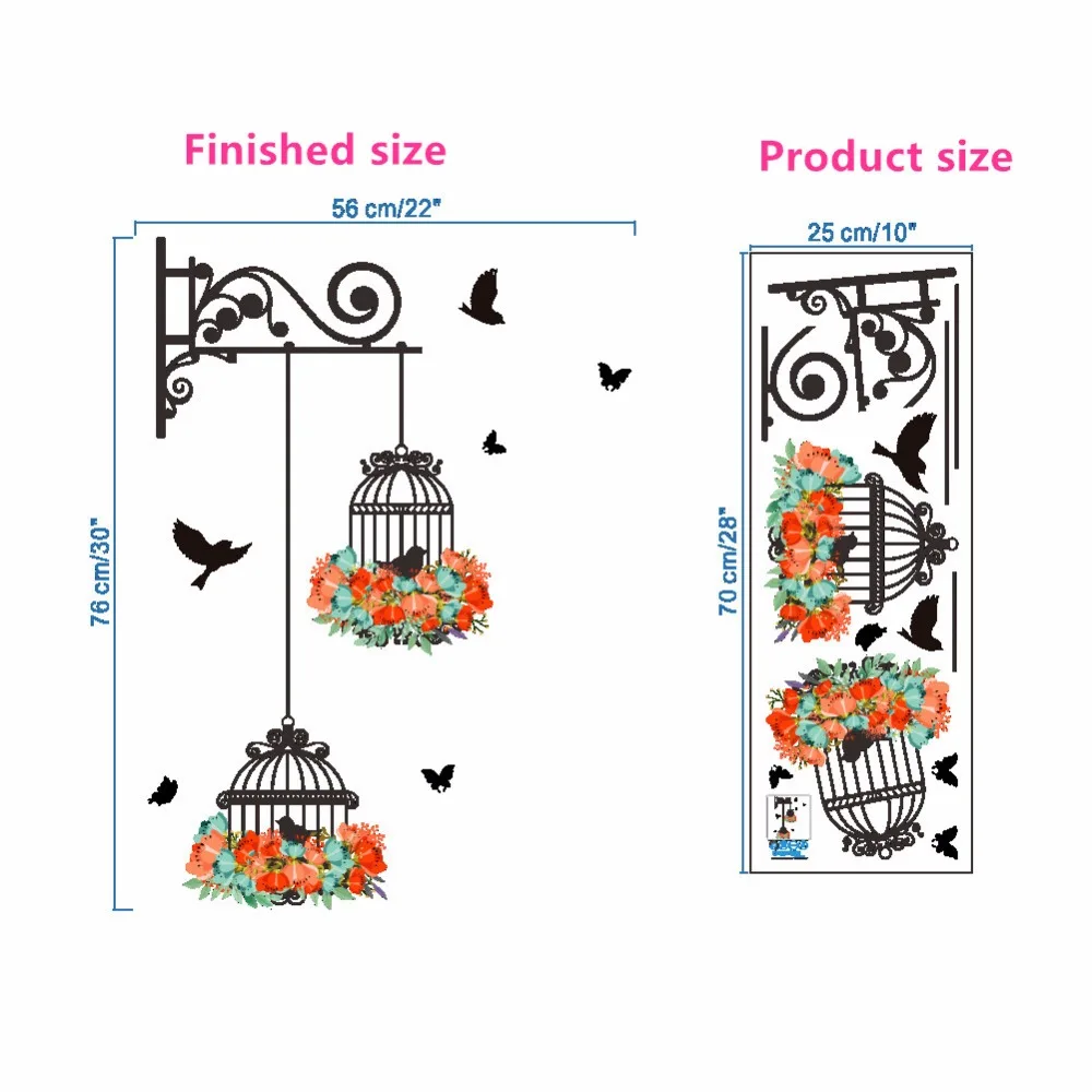 ПВХ diy мультфильм Животные птица клетка цветок гостиная спальня наклейки на стену виниловые наклейки на стены Детская комната Домашний декор обои