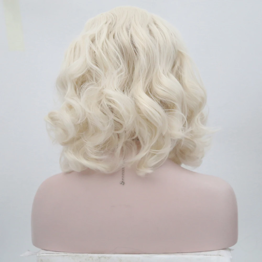 RONGDUOYI длина плеча синтетический парик фронта шнурка светлые парики для женщин естественная волна короткий боб парик с боковой частью блондированные парики