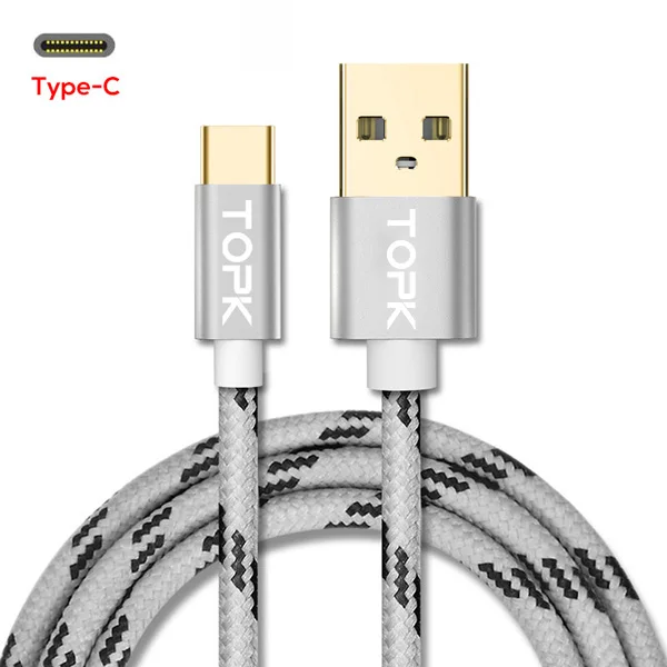 TOPK usb type-C кабель для Xiaomi Redmi note 7 передачи данных зарядный кабель type-C кабель usb c для samsung s8 - Цвет: Grey