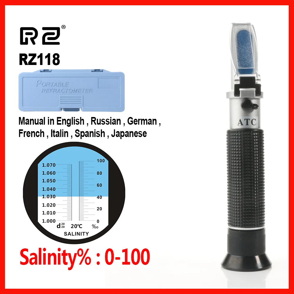 

RZ Sea Salinity Refractometer meter salt water concentration Aquarium Handheld tool Mariculture Breeding Gravimeter 0~10%RZ118